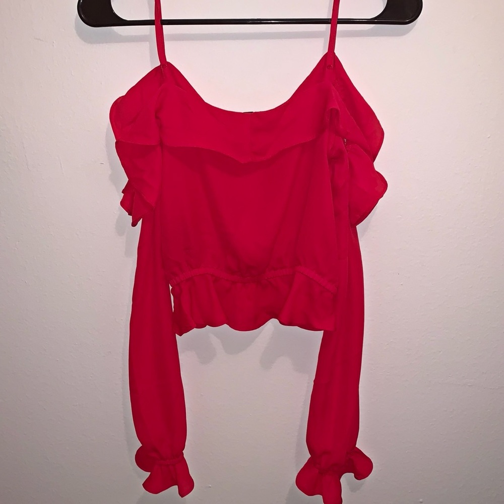 H&M Divided Red Open Shoulder Ruffle Blouse - Picture 5 of 5